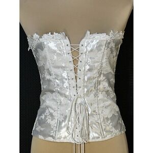 Vintage Empire Intimates White Satin Floral Lace Corset Bustier BOUDOIR 38